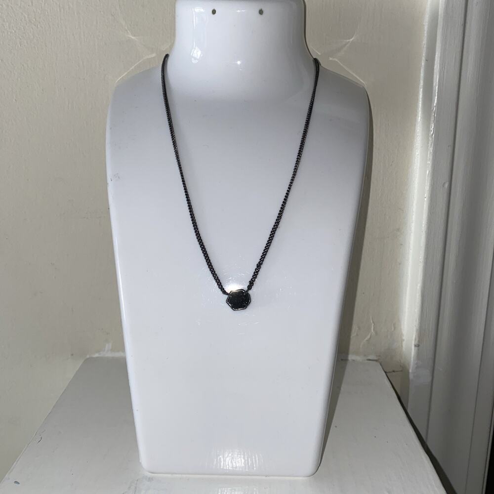 Kendra Scott Elisa Black Drusy Oval Pendant Gunmetal Necklace 14”